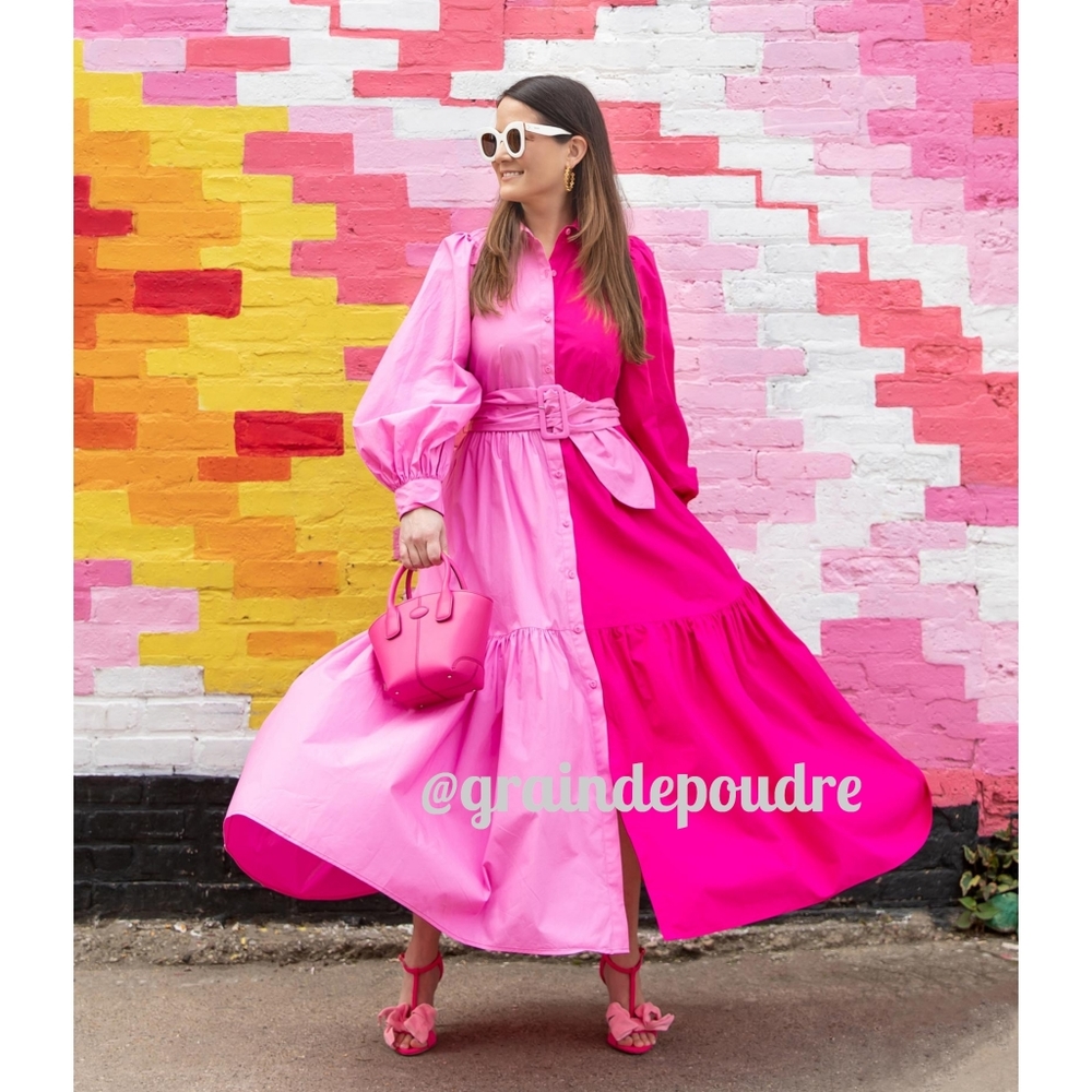 Rare! 🎉HP🎉 Christopher John Rogers x Target Two-Tone Pink Maxi Shirt Dress 0 - Picture 2 of 4